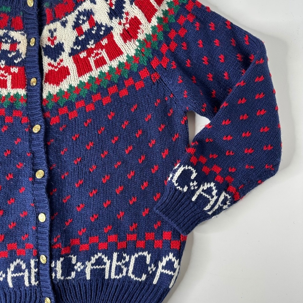 Northern Isles Cardigan Blue Gold Buttons ABC Schoolhouse Teacher Vintage Sz XL - Picture 6 of 16